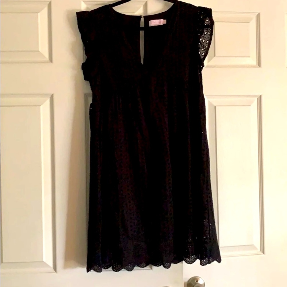 Pink lily Boutique Black eyelet style romper dress